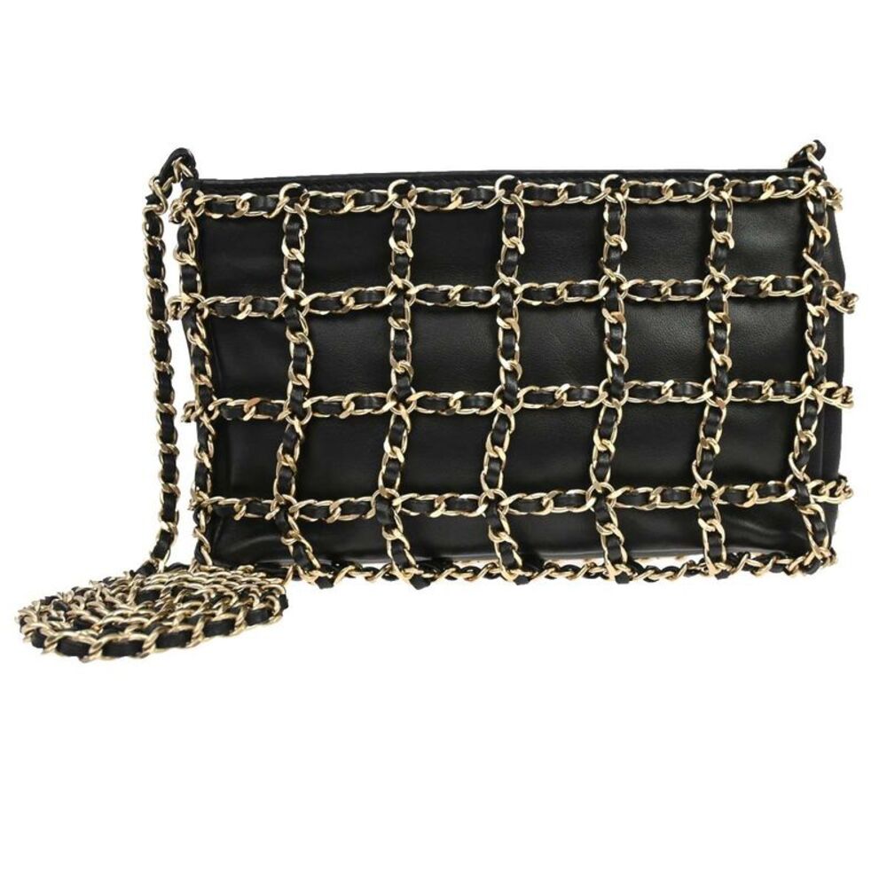 Chanel Chain Frame Lambskin Black Leather Shoulder Bag Bag